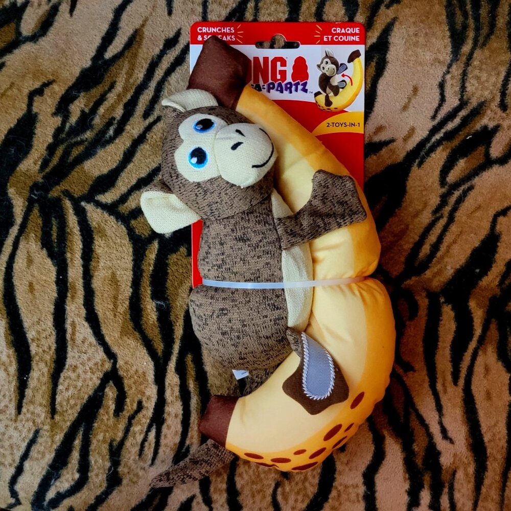 Kong Dog Pull Aparts Monkey Banana Crunches Squeaks Sz Med New!
